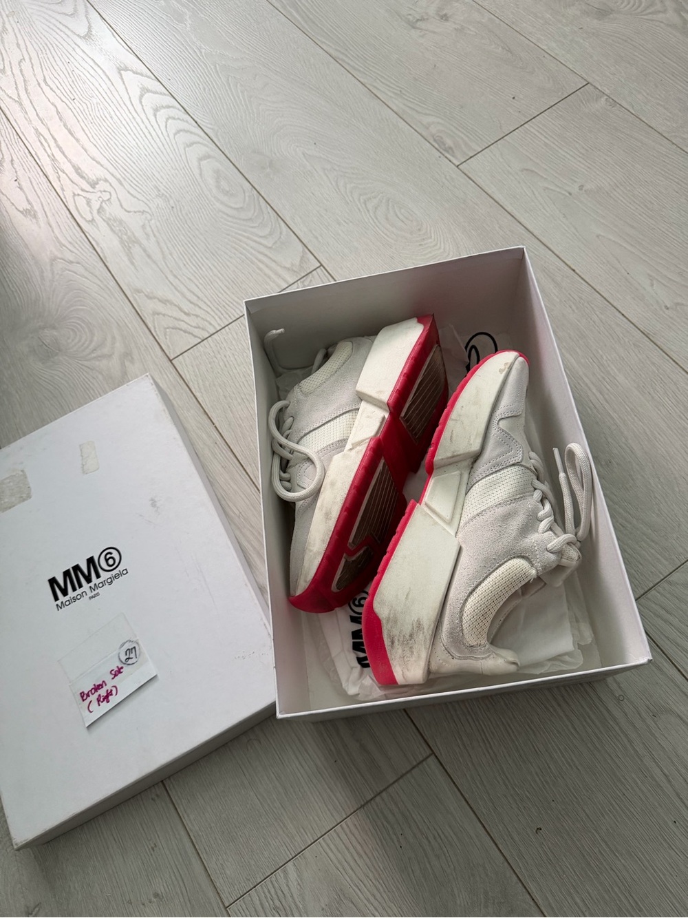 Light Gray Athletic Sneakers with Pink Toe Accent - Picture 5 of 5